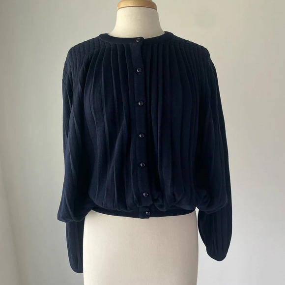 Maus & Hoffman Classic Dark Blue Puffy Sleeves Button-down Wool Cardigan L - Picture 3 of 11